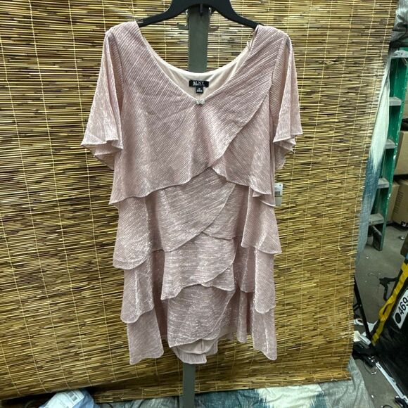 SLNY Fashions Tiered Shimmer Shift Dress - Faded Rose Size 14 - Picture 2 of 3